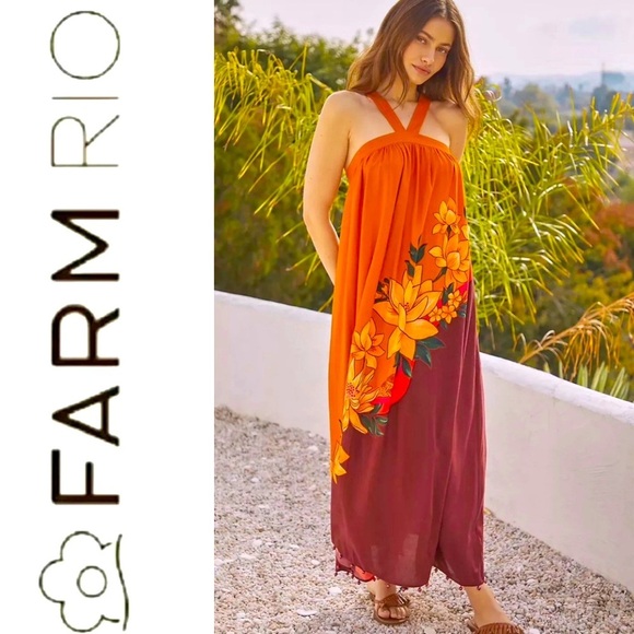 - Farm Rio Halter Maxi Cover up dress- size M - Picture 1 of 10